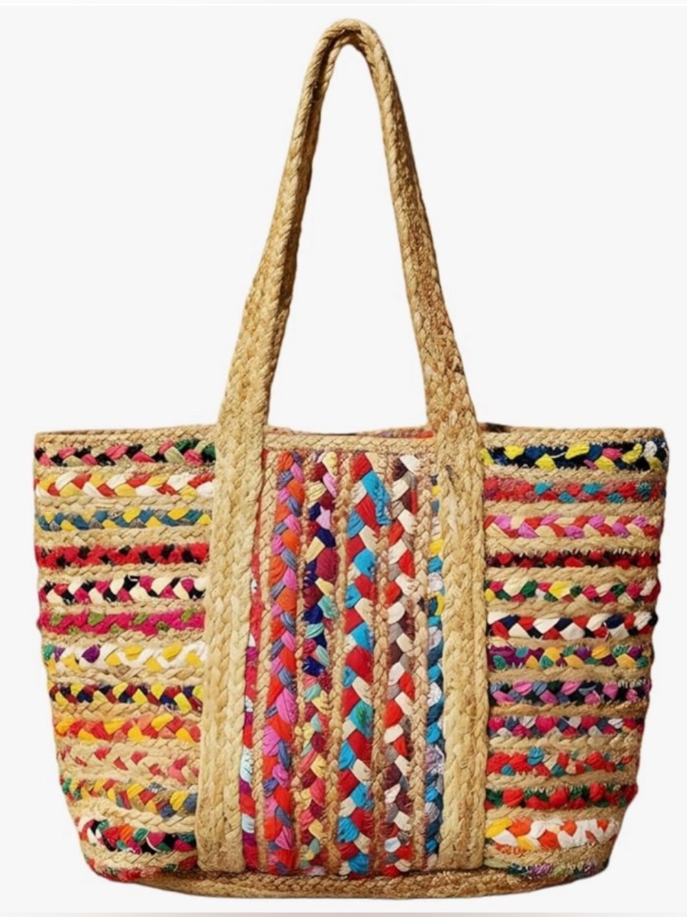 NEW Rectangular Jute Cotton Straw Beach Bag